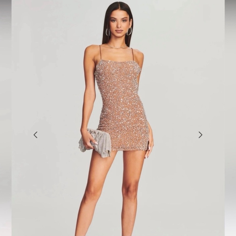 Retrofete Sparkling Sequin Mini Dress in Tan